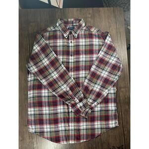 Croft & Barrow Shirt Adult L Green Red & Beige Plaid Button Up Long Sleeve Mens